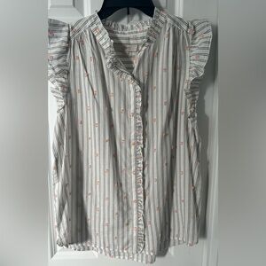 LOFT White and Black Striped Blouse